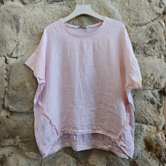 Linen T-Shirt Blouse - Rose Pink