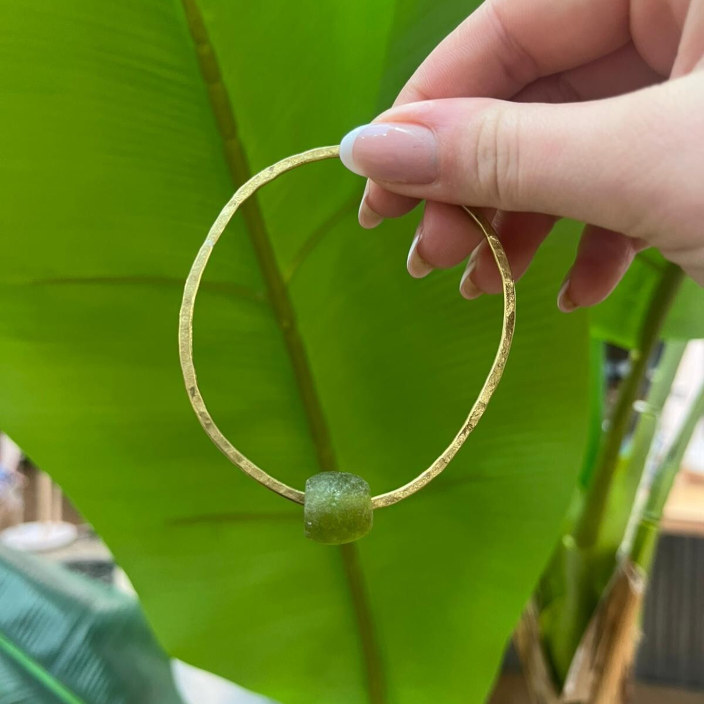Brass Bangle with Bottle Bead