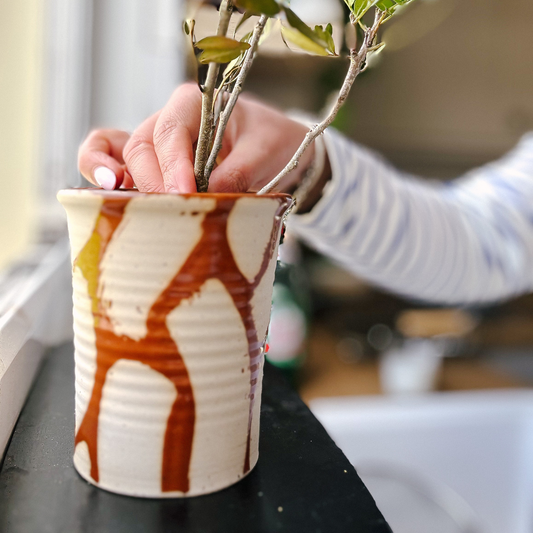 Brushstroke Ceramic Pot - Brown