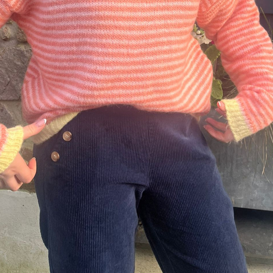 Button Detail Corduroy Trousers - Navy