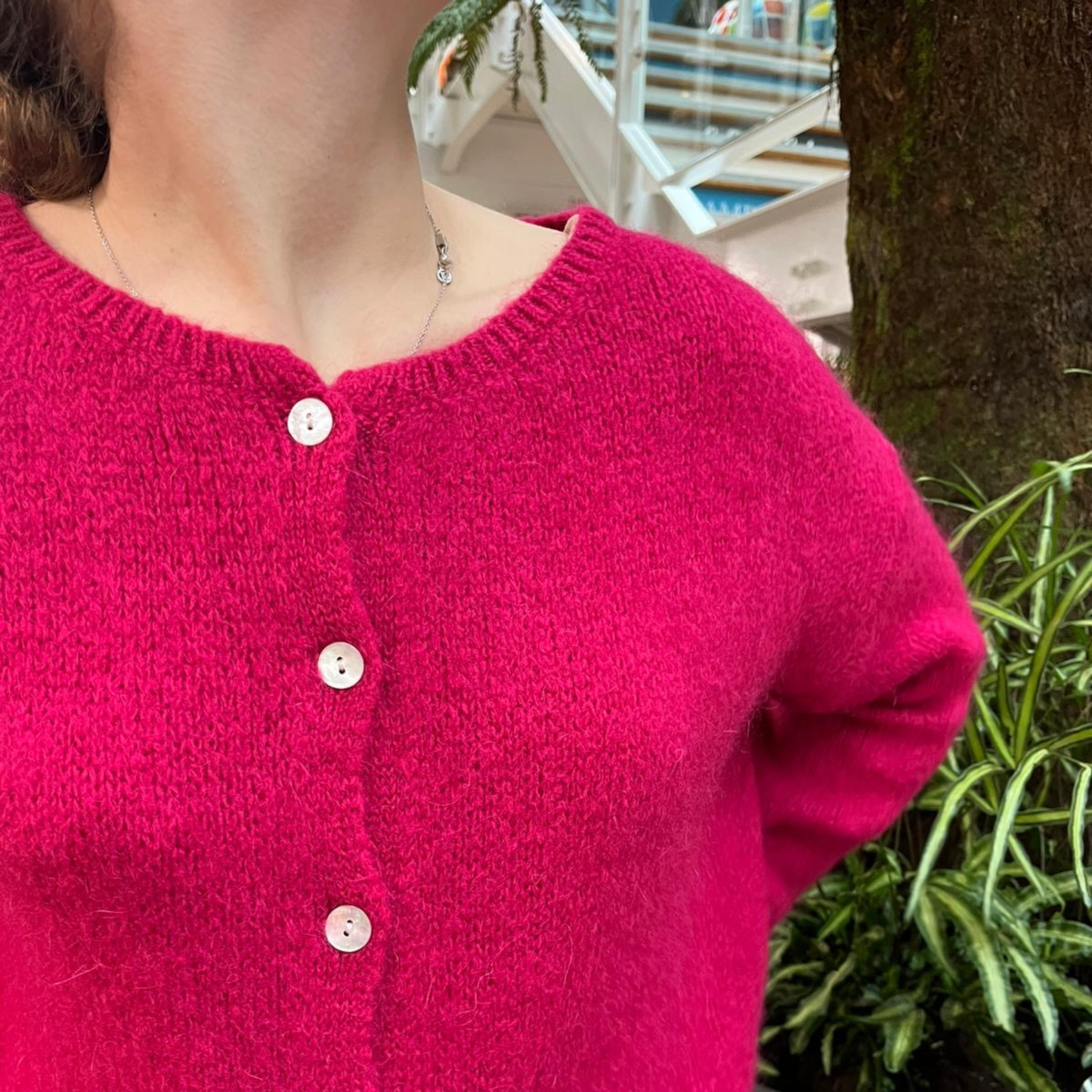 Mohair Blend Button Through Cardigan - Cerise