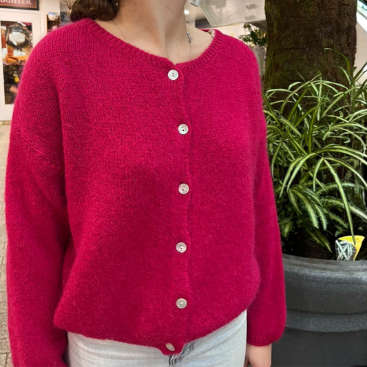 Mohair Blend Button Through Cardigan - Cerise