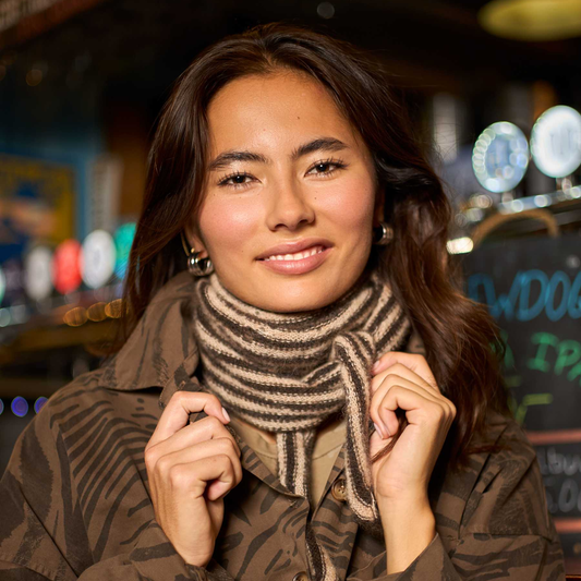 Dell Pointelle Triange Scarf - Coffee Brown Stripe