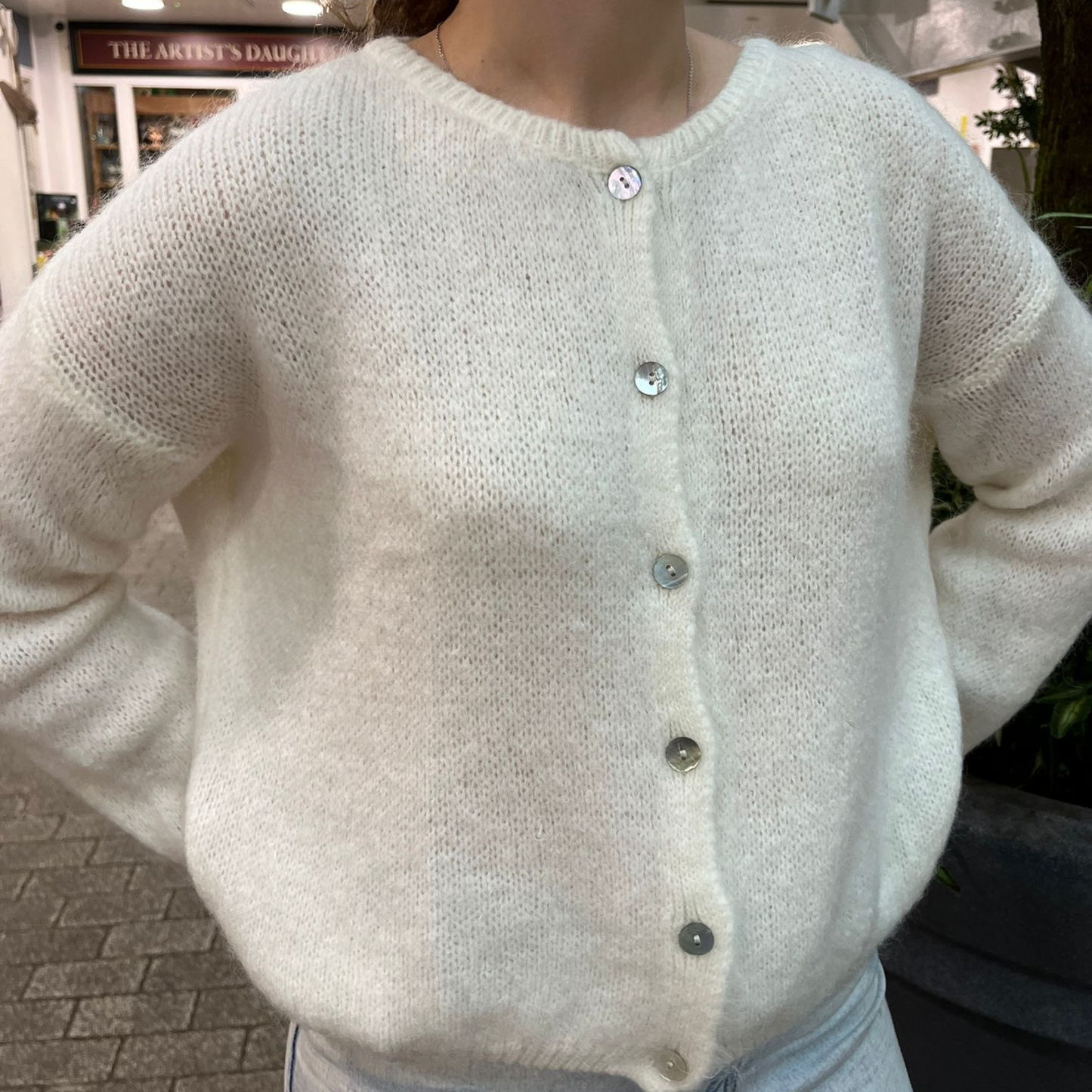 Mohair Blend Button Through Cardigan - Cream