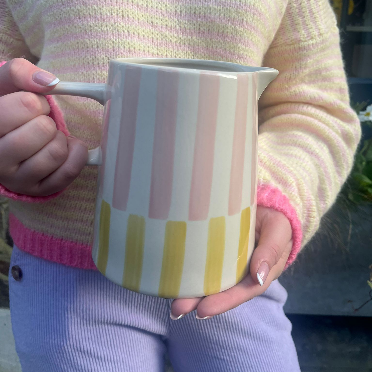 Ceramic Jug - Pink & Mustard Stripes