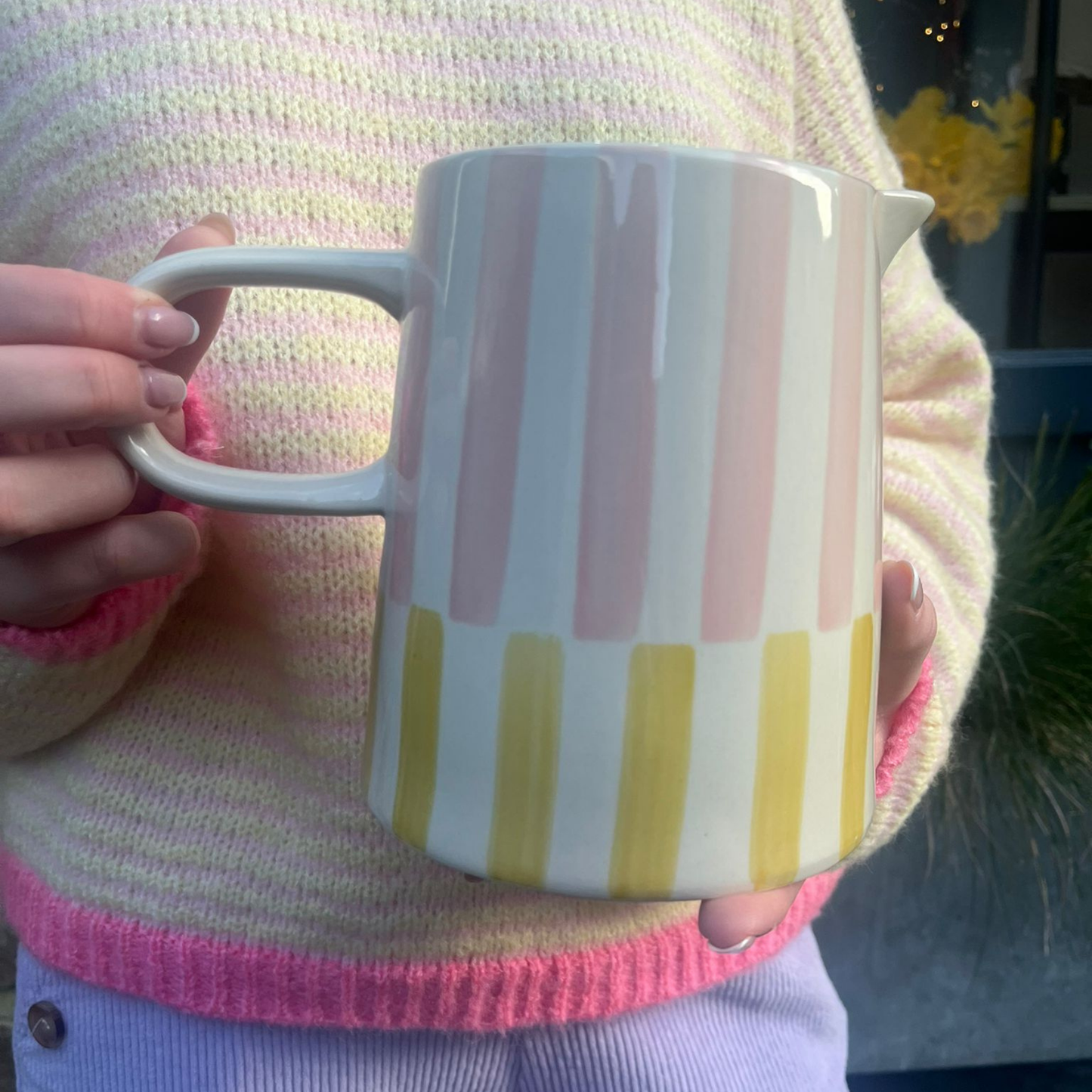 Ceramic Jug - Pink & Mustard Stripes