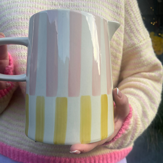 Ceramic Jug - Pink & Mustard Stripes