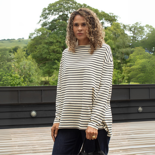 Bryony Top - Black and Cream Stripe