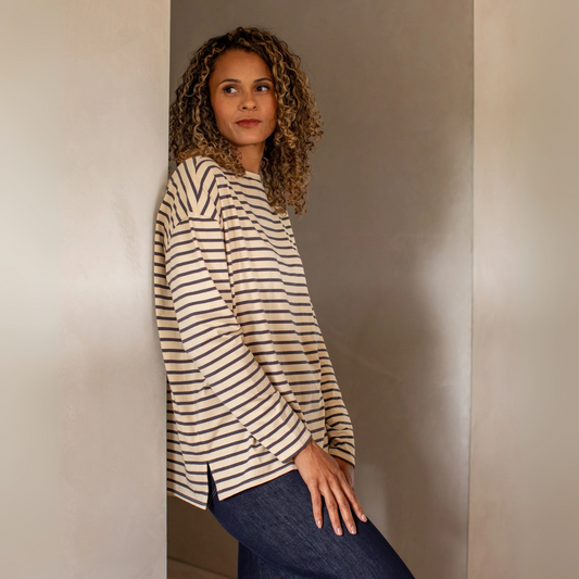 Bryony Top - Grey and Cream Stripe