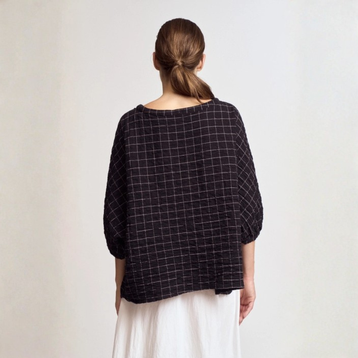 Check Print Cotton Blouse - Black