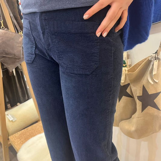 Corduroy Trousers with Pockets - Navy Blue