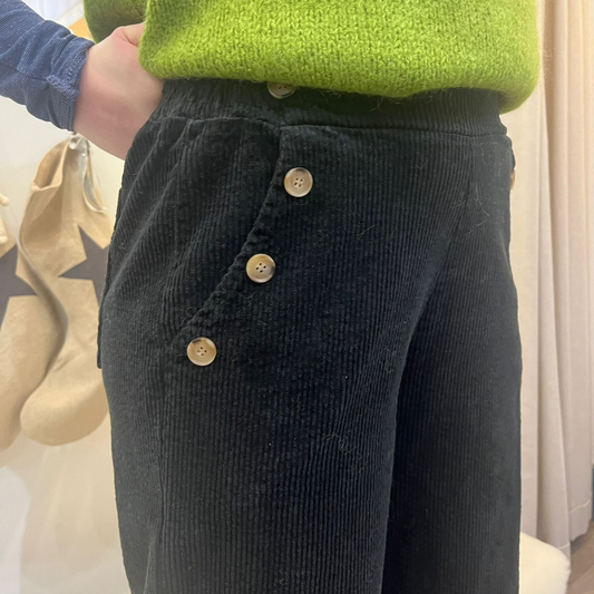 Button Detail Corduroy Trousers - Black