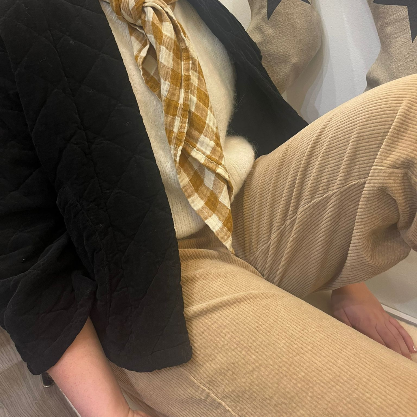 Button Detail Corduroy Trousers - Biscuit