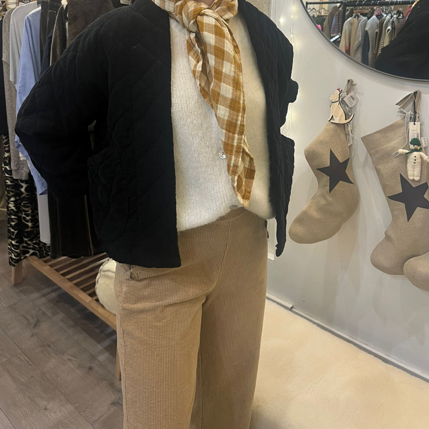 Button Detail Corduroy Trousers - Biscuit