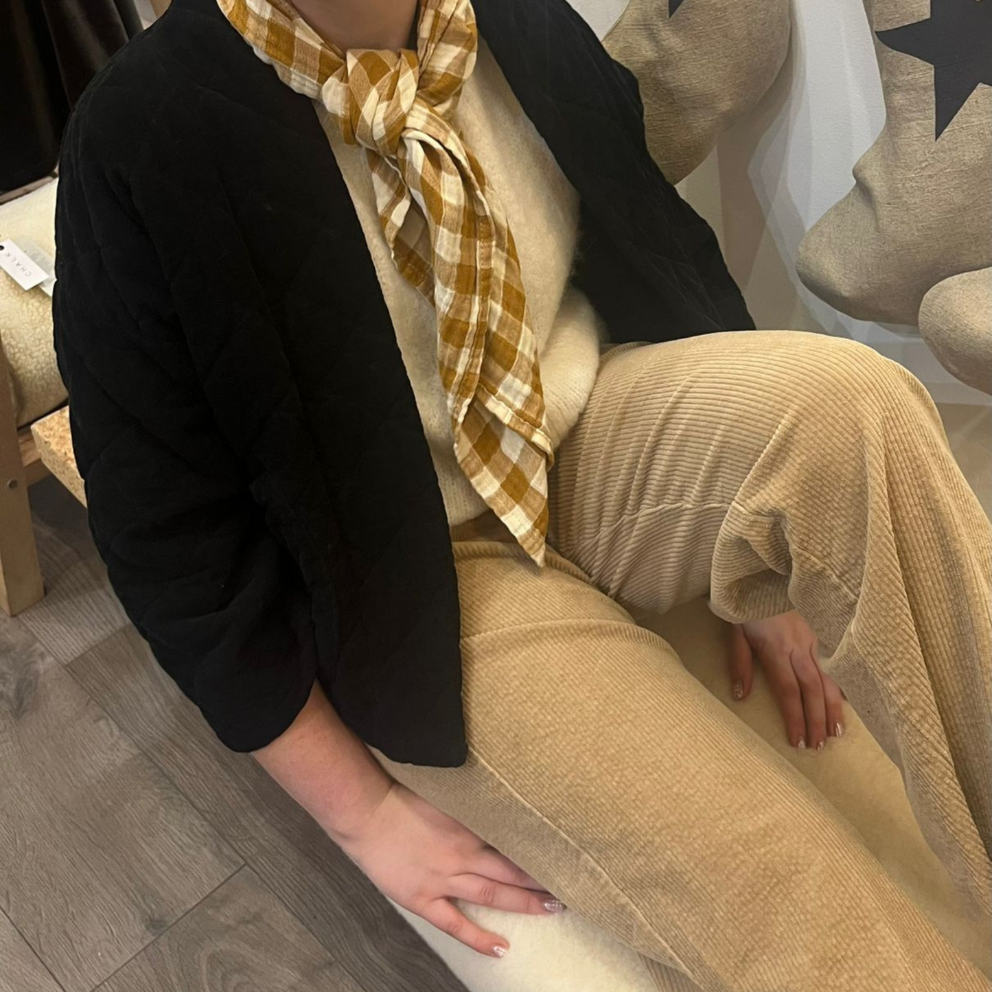 Button Detail Corduroy Trousers - Biscuit