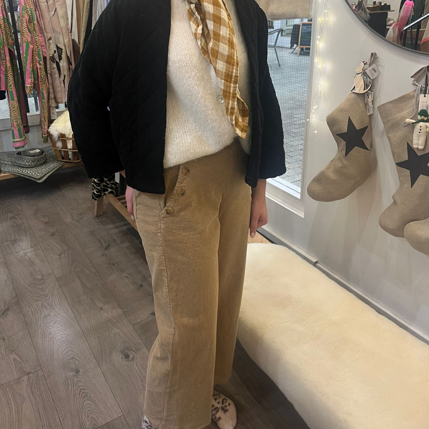 Button Detail Corduroy Trousers - Biscuit