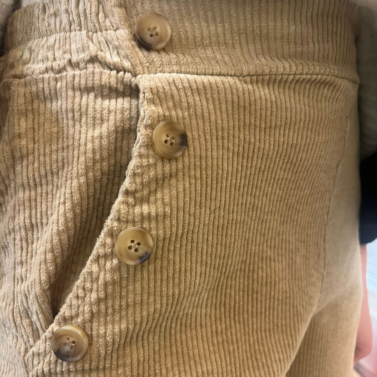 Button Detail Corduroy Trousers - Biscuit