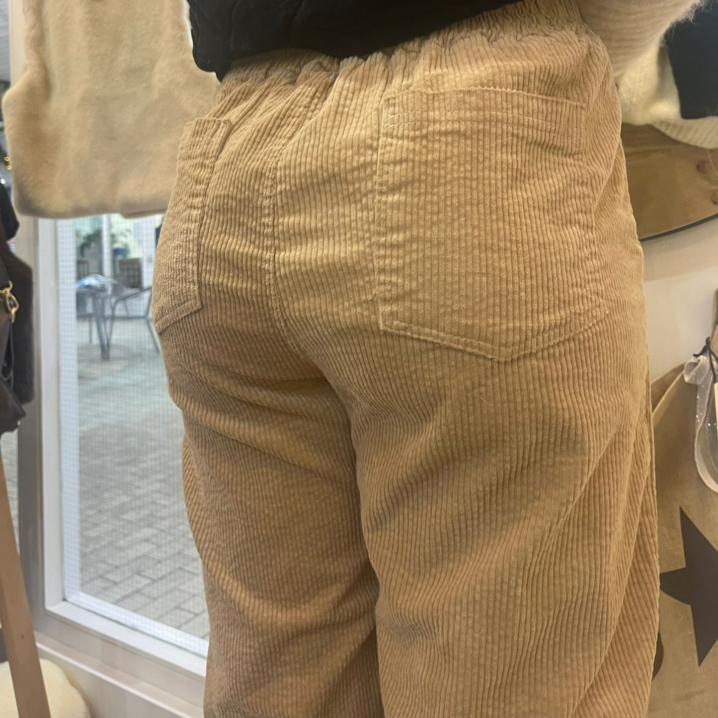 Button Detail Corduroy Trousers - Biscuit