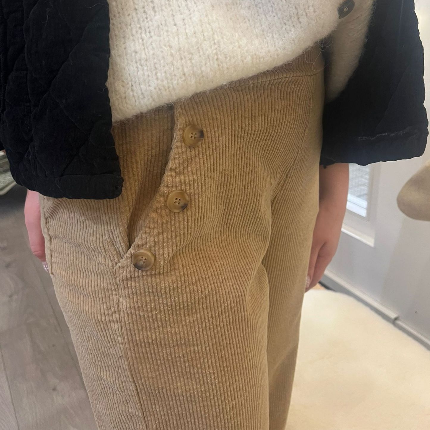 Button Detail Corduroy Trousers - Biscuit