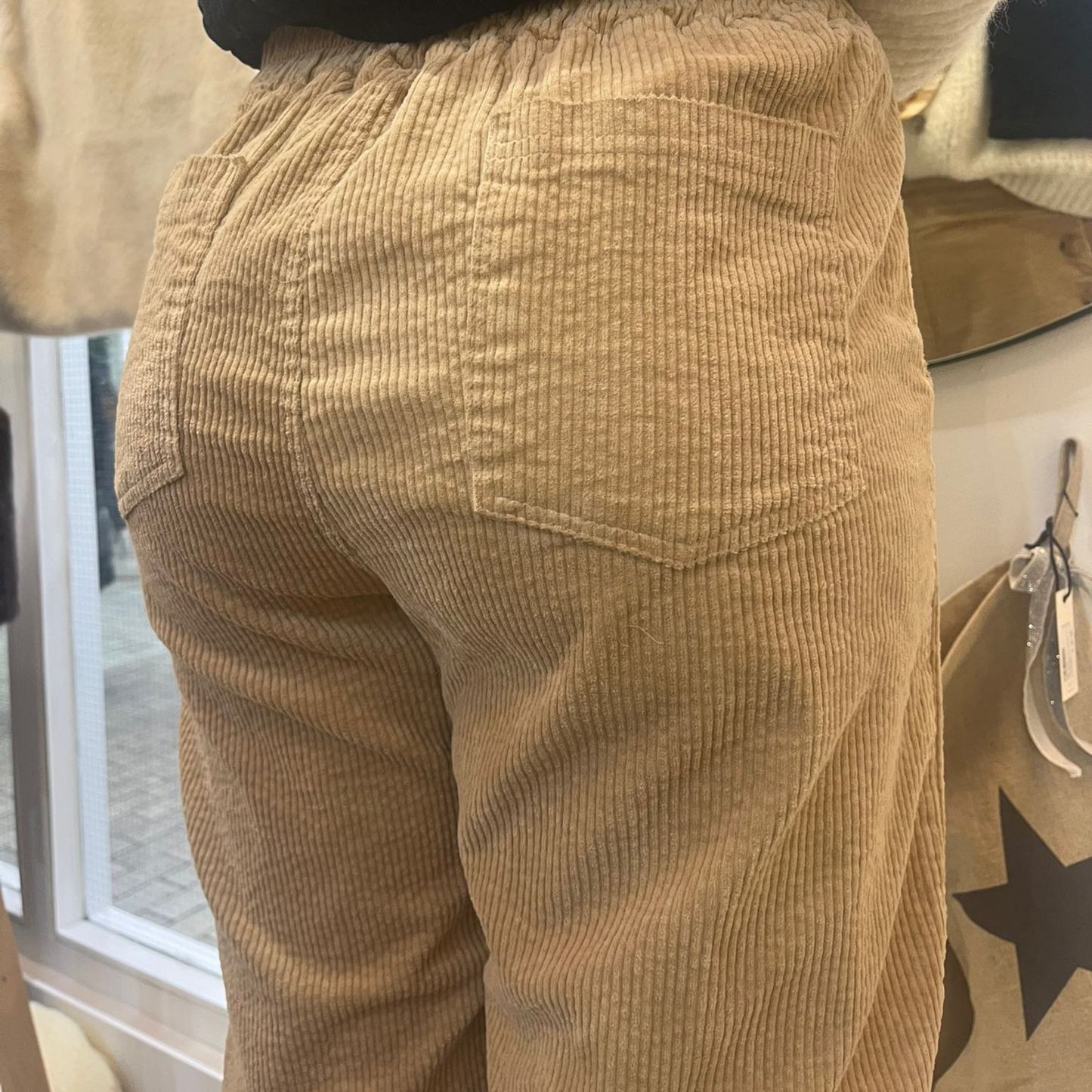 Button Detail Corduroy Trousers - Biscuit