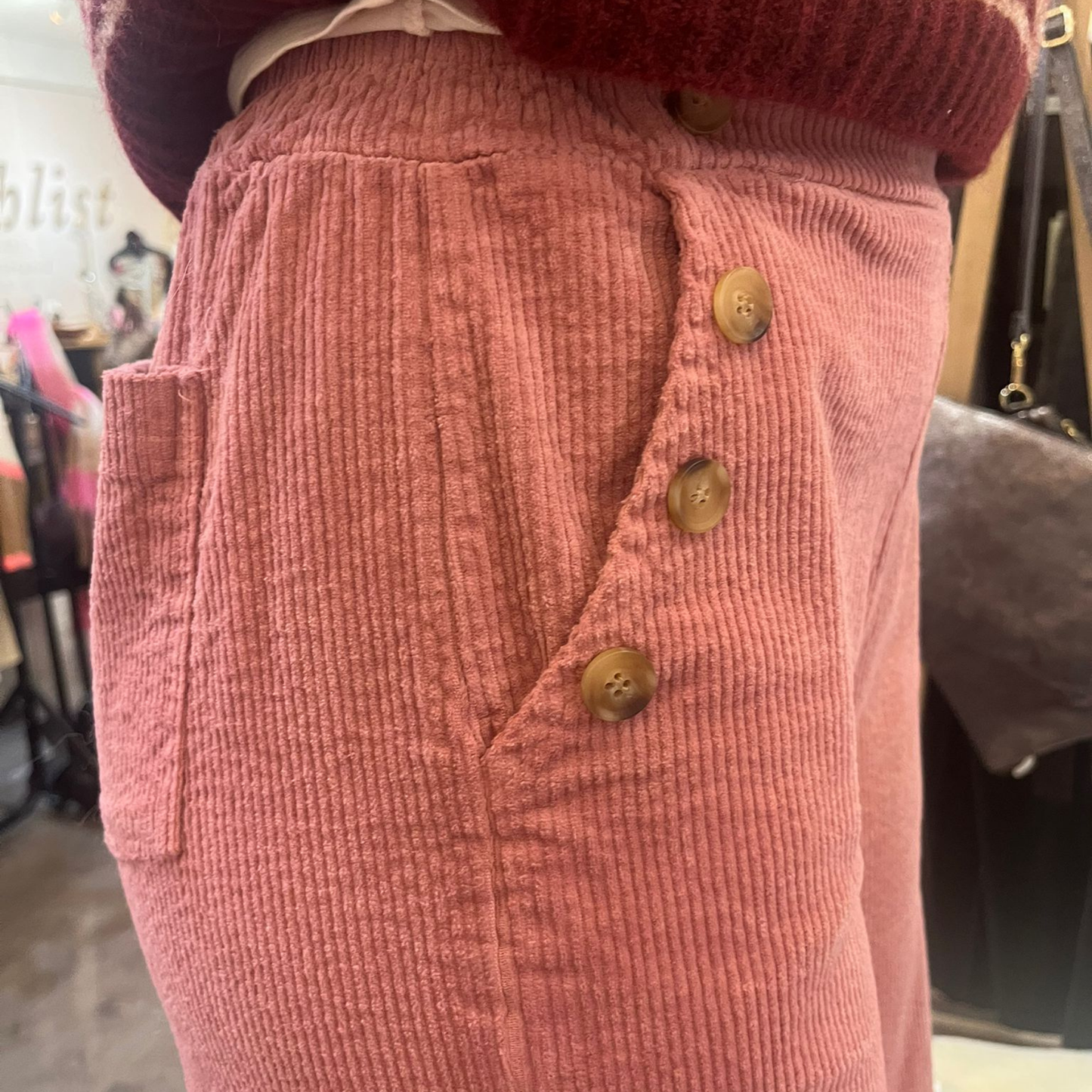 Button Detail Corduroy Trousers - Pink