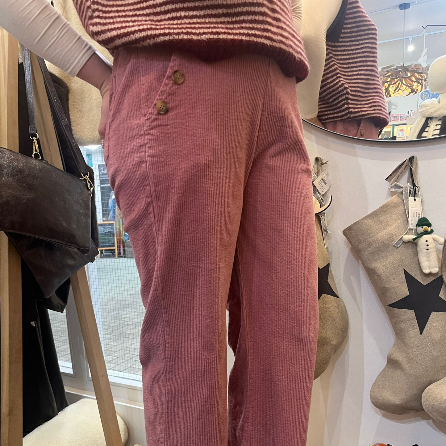 Button Detail Corduroy Trousers - Pink