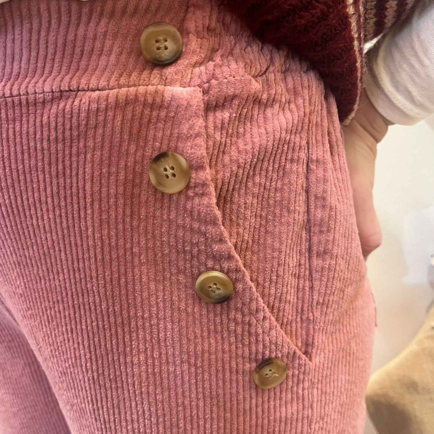 Button Detail Corduroy Trousers - Pink