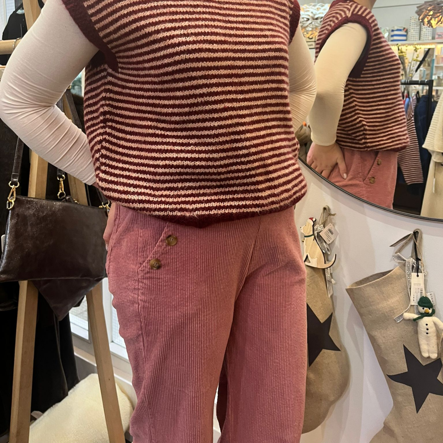 Button Detail Corduroy Trousers - Pink