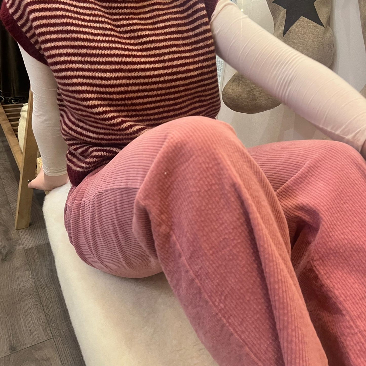 Button Detail Corduroy Trousers - Pink