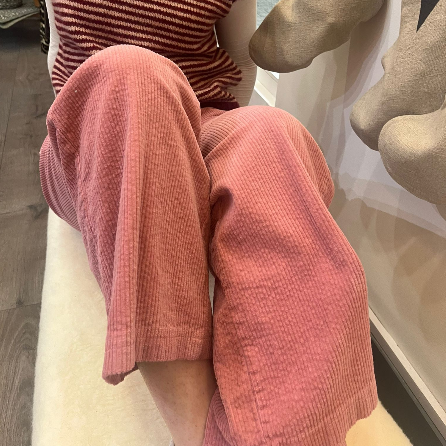 Button Detail Corduroy Trousers - Pink