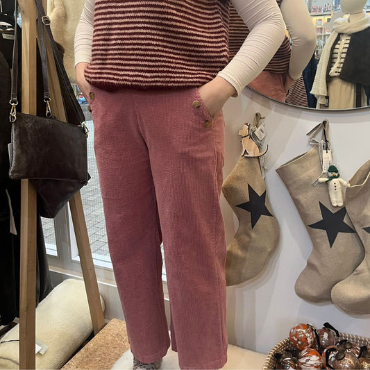 Button Detail Corduroy Trousers - Pink