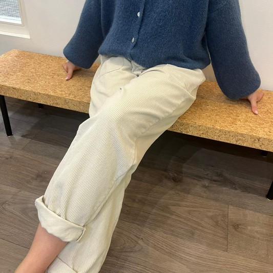 Corduroy Trousers with Button - Beige