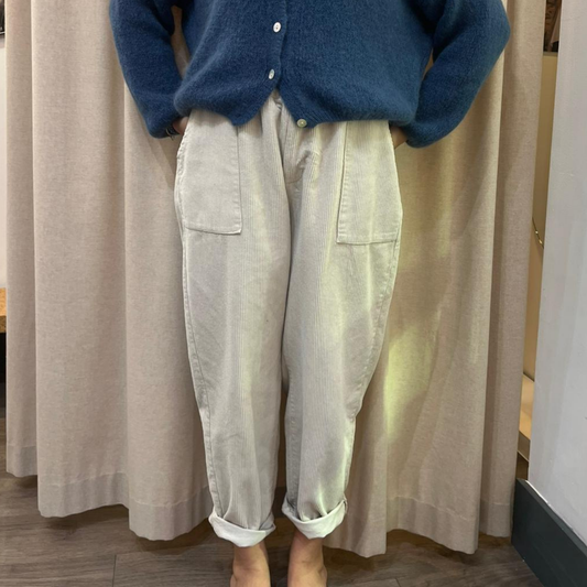 Corduroy Trousers with Button - Beige