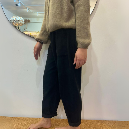 Corduroy Trousers with Button - Black