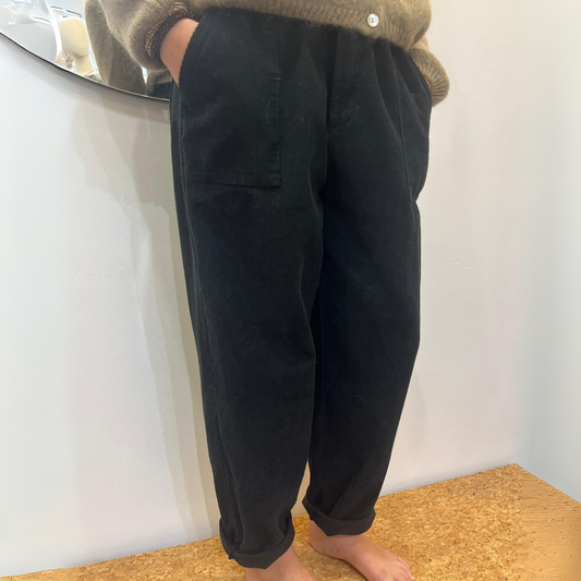 Corduroy Trousers with Button - Black