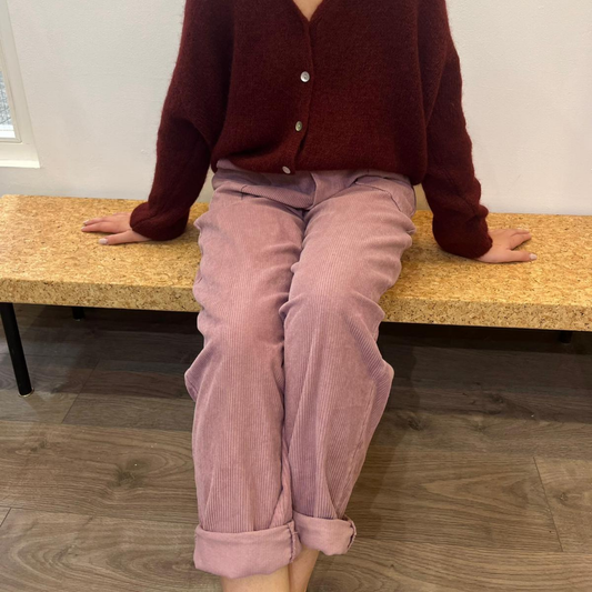 Corduroy Trousers with Button - Dusty Rose