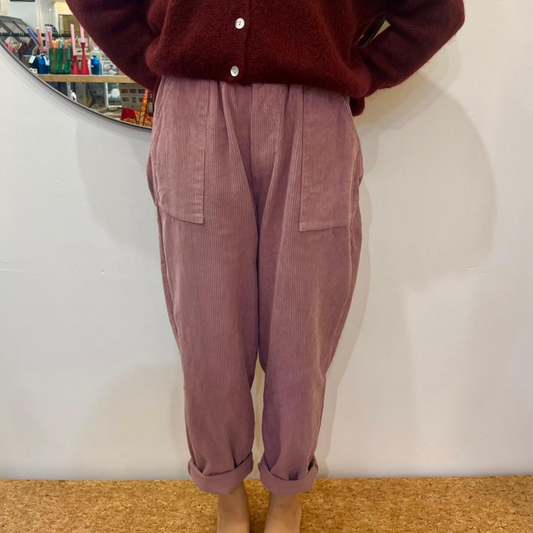 Corduroy Trousers with Button - Dusty Rose