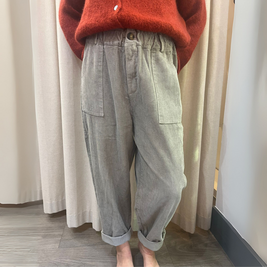 Corduroy Trousers with Button - Taupe