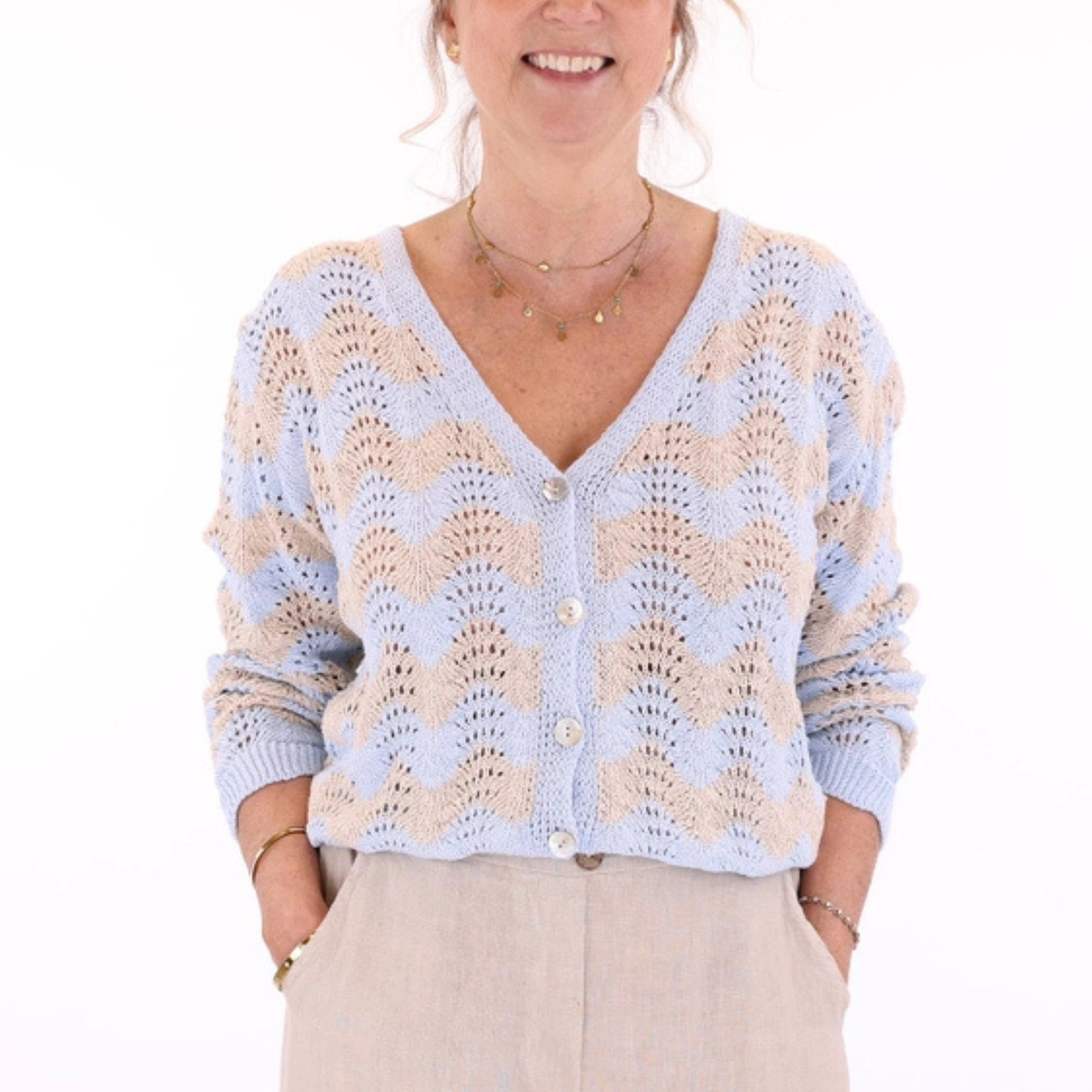 Pointelle Cardigan - Sky & Sand
