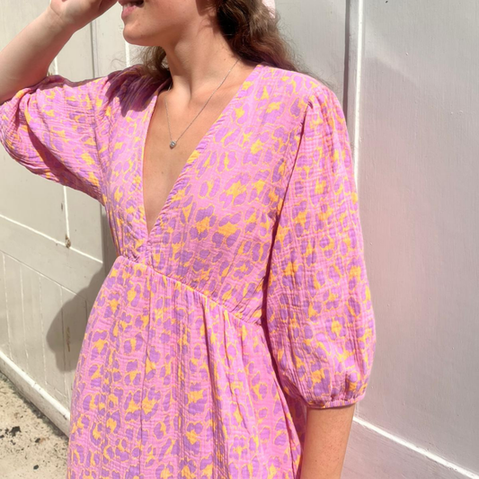 Cotton Gauze Dress - Lilac Leopard