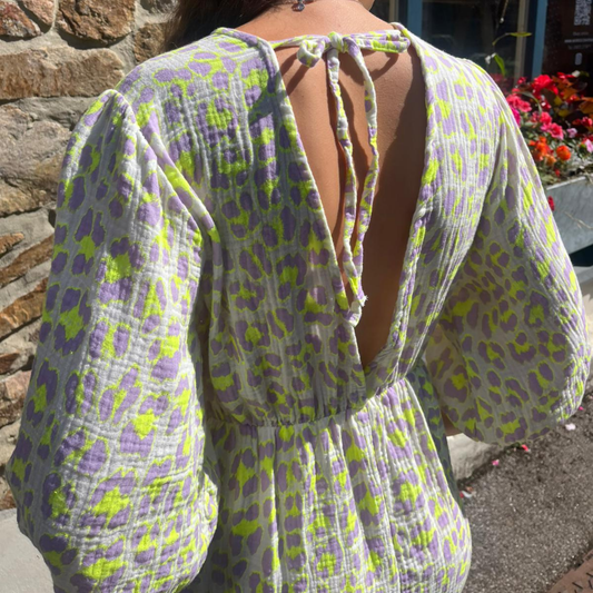 Cotton Gauze Dress - Yellow Leopard
