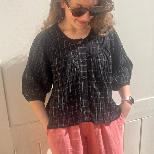 Cotton Gauze Top - Grid Check