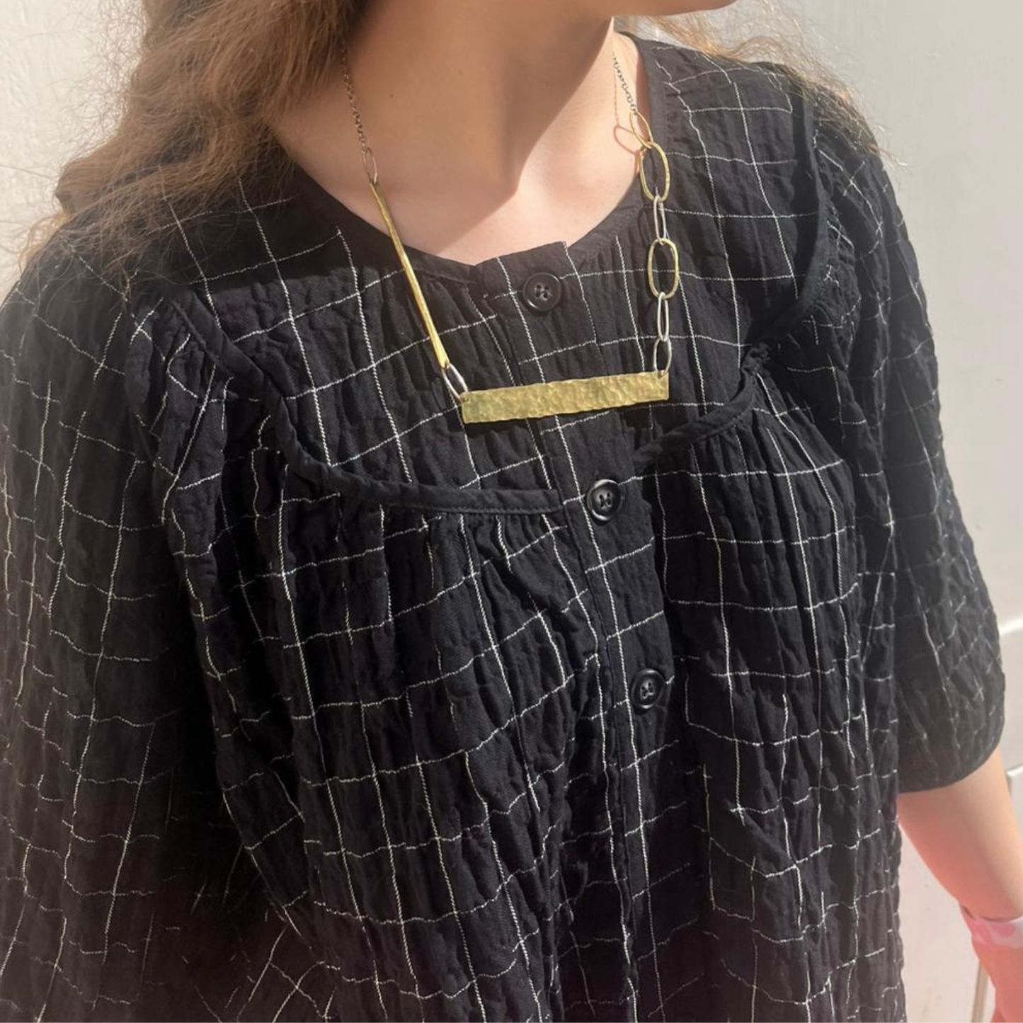 Cotton Gauze Top - Grid Check