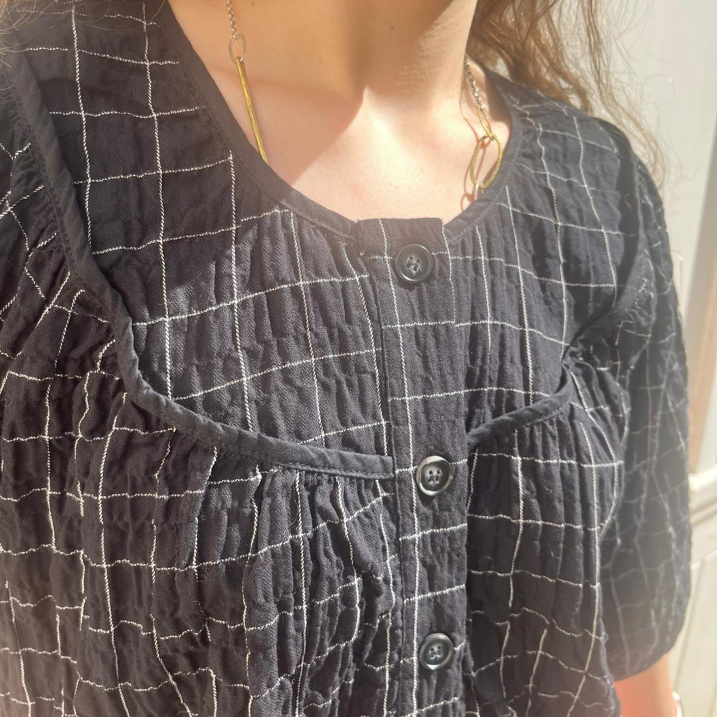 Cotton Gauze Top - Grid Check