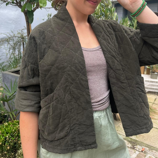 Needlecord Quilted Jacket - Khaki Green