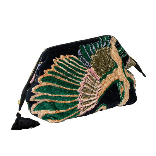 Velvet Pouch Bag - Crane Emerald