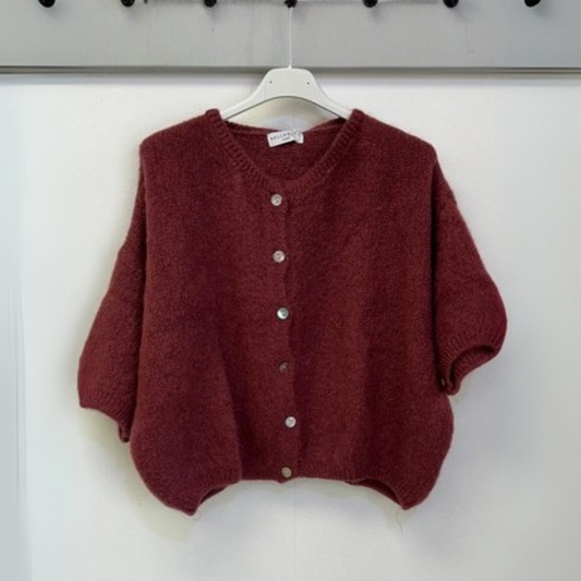 Mohair Blend Cropped Sleeve Cardigan - Cinnaberry