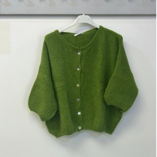 Mohair Blend Cropped Sleeve Cardigan - Apple