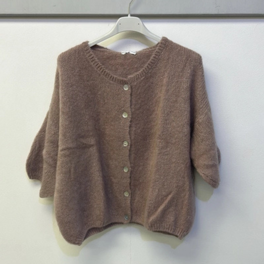 Mohair Blend Cropped Sleeve Cardigan - Mink