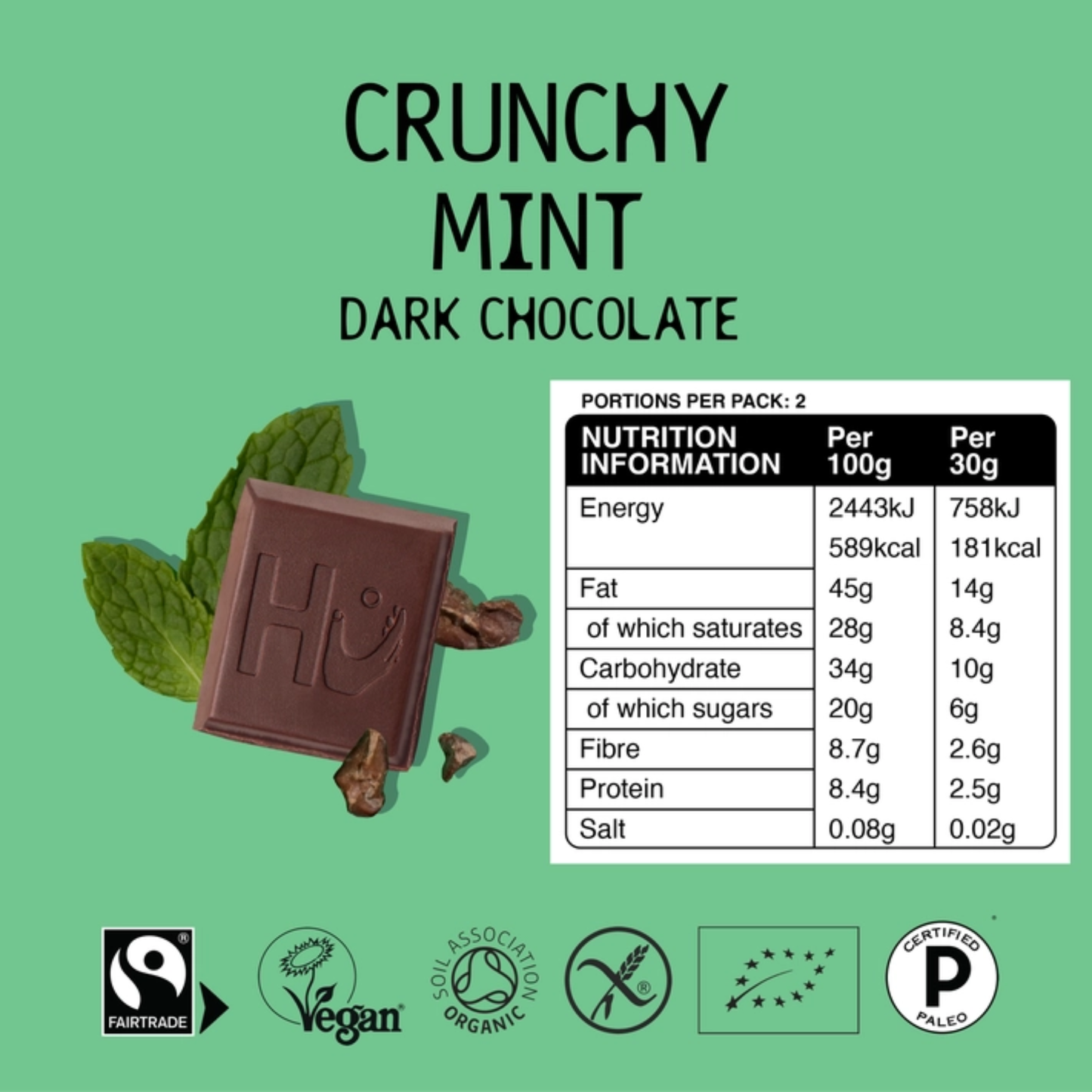 Crunchy Mint Dark Chocolate Bar